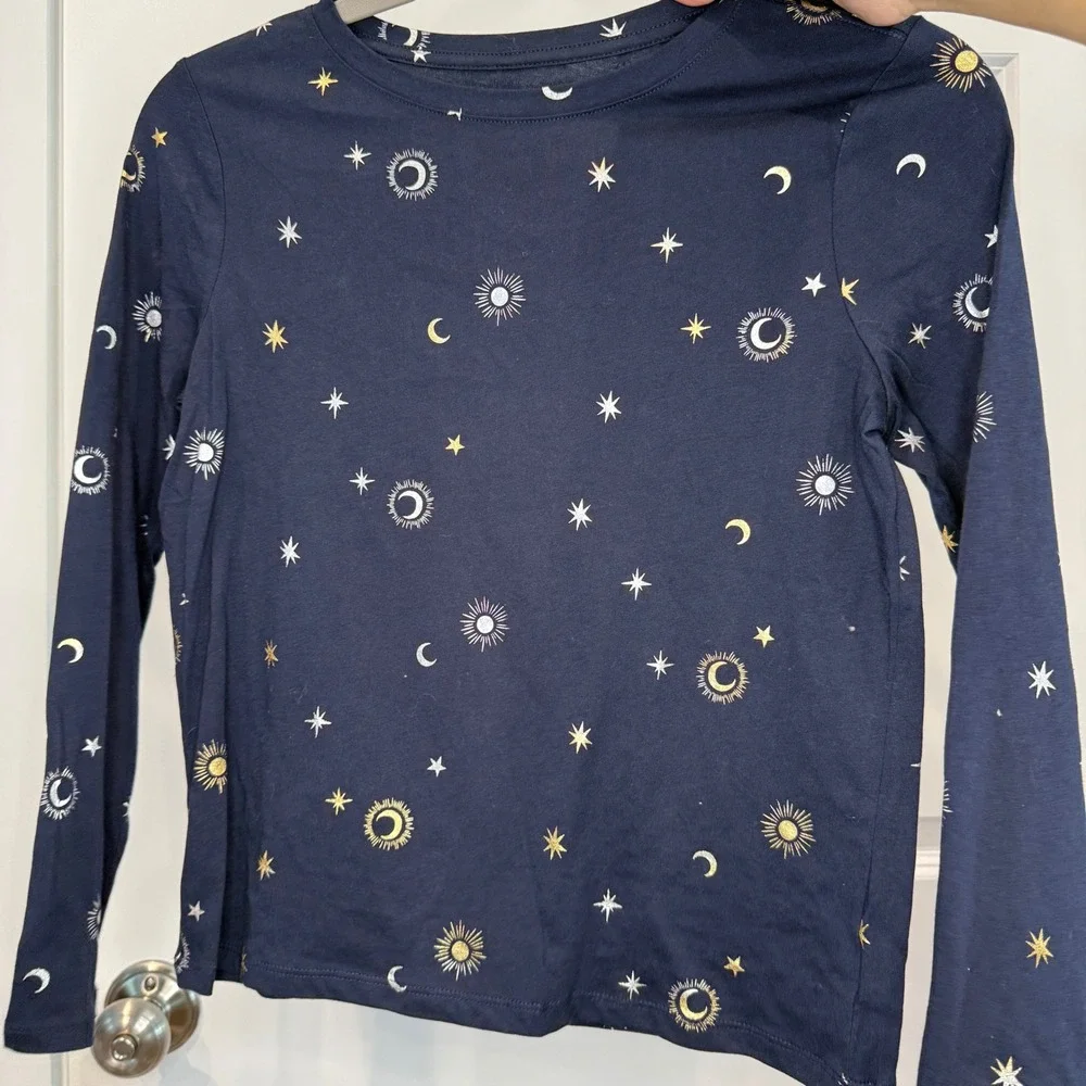 Old Navy Girls Celestial Sun Moon Star Long Sleeve Softest Tee Navy Size L 10-12